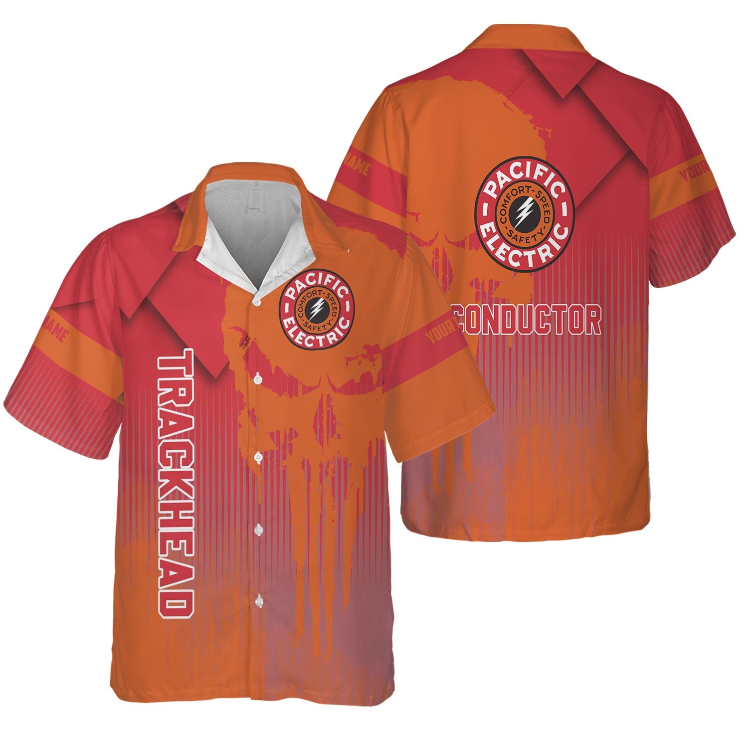 Railspirit Personalized Pacific Electric Railroad Hawaiian Shirt Skull Design with Custom Job Train Shirt for Trackhead Crew