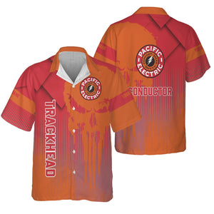 Railspirit Personalized Pacific Electric Railroad Hawaiian Shirt Skull Design with Custom Job Train Shirt for Trackhead Crew