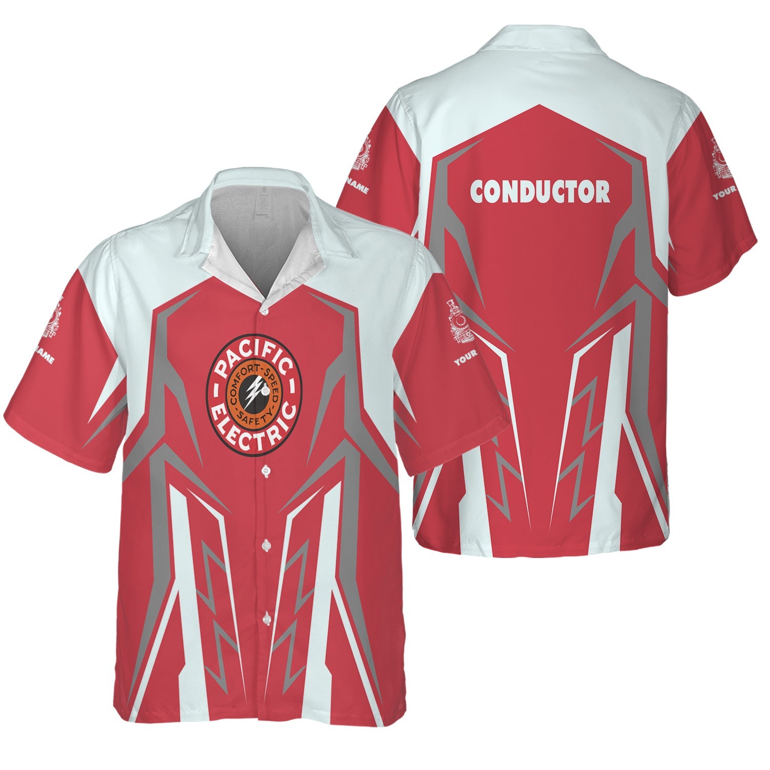 Railspirit Personalized Pacific Electric Railroad Hawaiian Shirt Futuristic Design with Custom Job Train Shirt