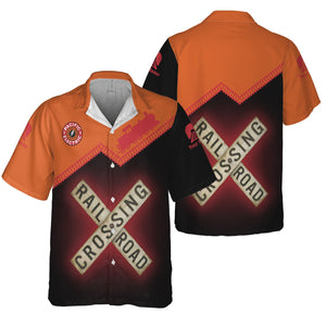 Railspirit Personalized Pacific Electric Railroad Hawaiian Shirt Railroad Crossing Printed Train Track Shirt