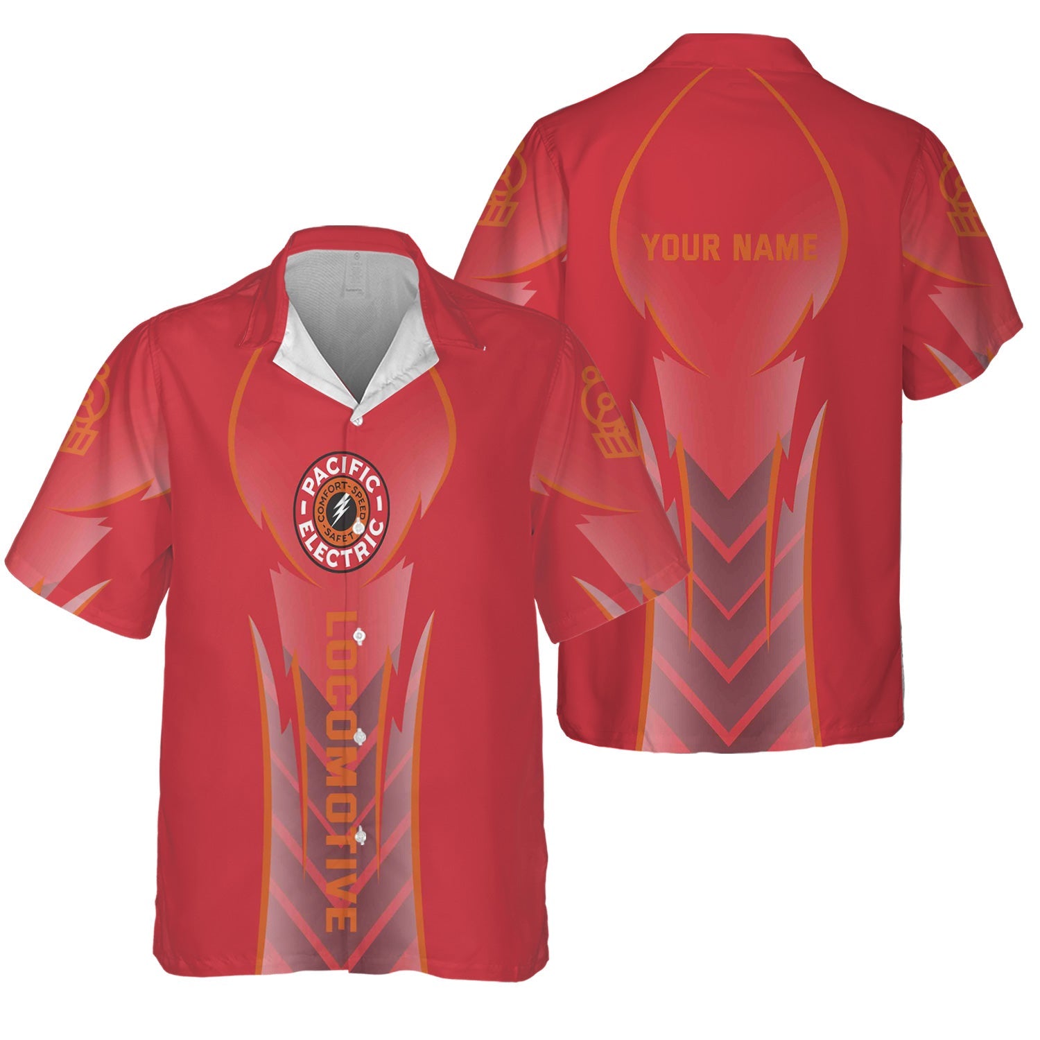 Railspirit Personalized Pacific Electric Railroad Hawaiian Shirt Striking Line Style Train Shirt For Locomotive Lovers