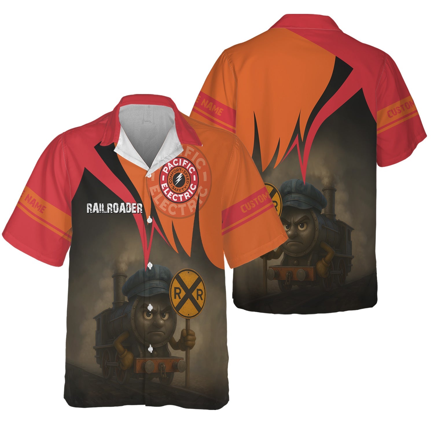 Railspirit Personalized Pacific Electric Railroad Hawaiian Shirt Angry Train Hawaiian Shirt Gift Idea For Train Lover