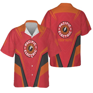 Railspirit Personalized Pacific Electric Railroad Hawaiian Shirt Railway Inspired Apparel Train Shirt For Train Lovers