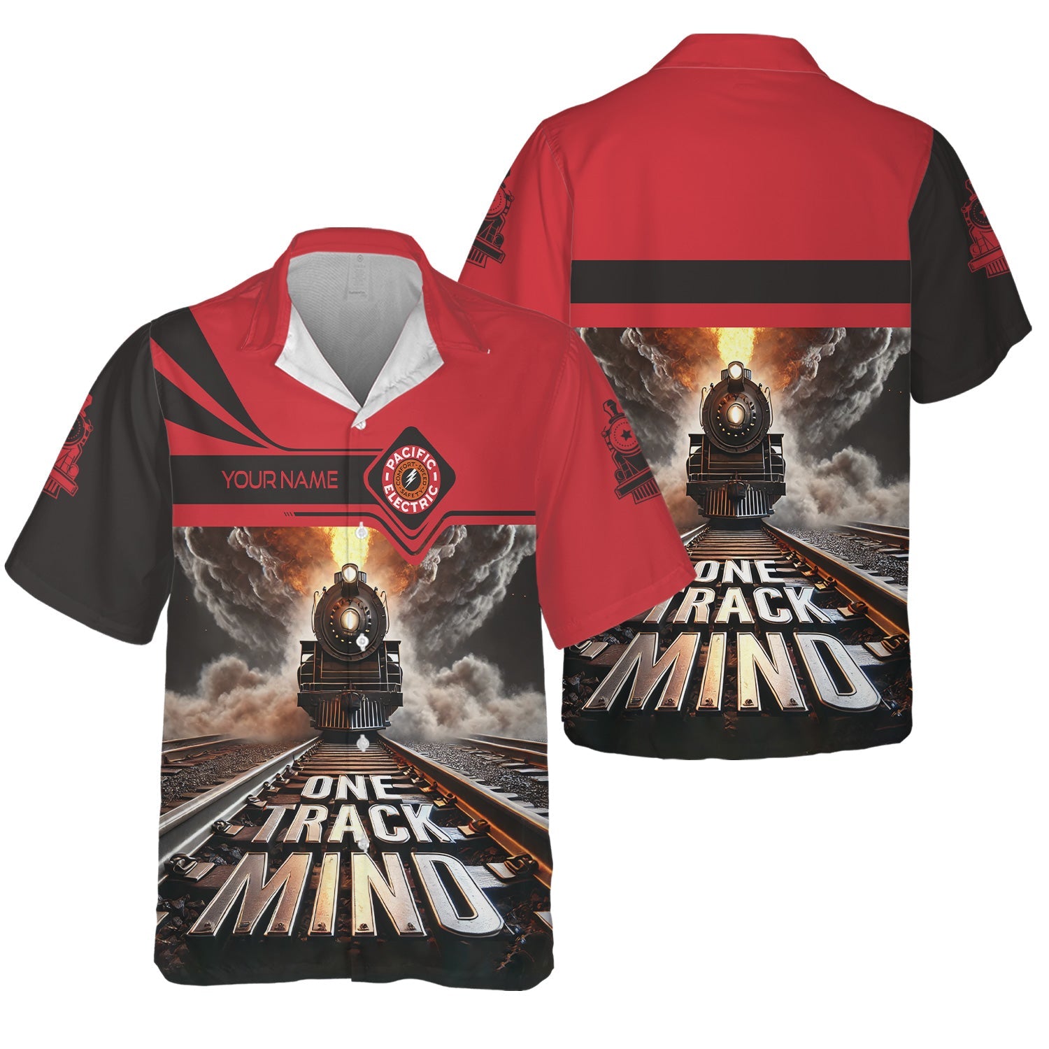 Railspirit Personalized Pacific Electric Railroad Hawaiian Shirt One Track Mind Train Printed Shirt