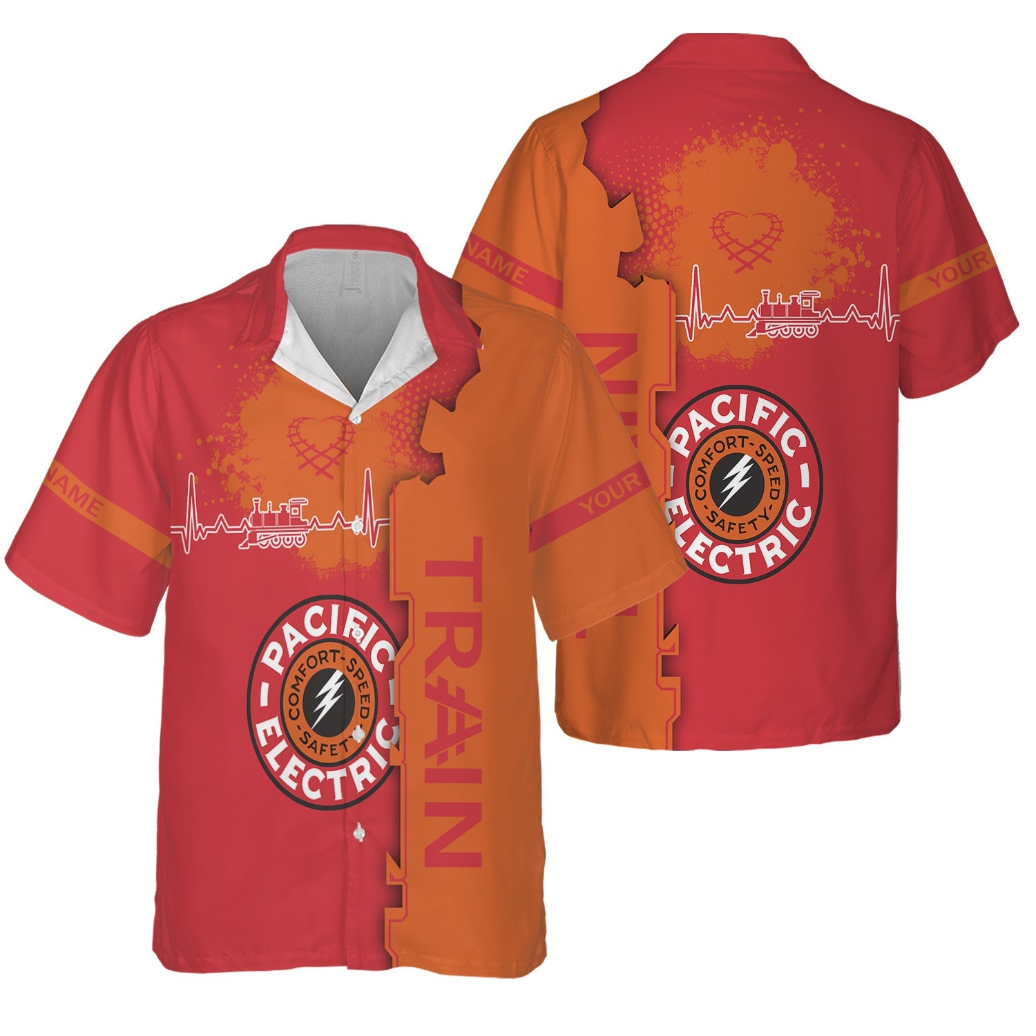 Railspirit Personalized Pacific Electric Railroad Hawaiian Shirt Engine Heartbeat and Track Love Style Shirt Gift Idea For Train Lovers