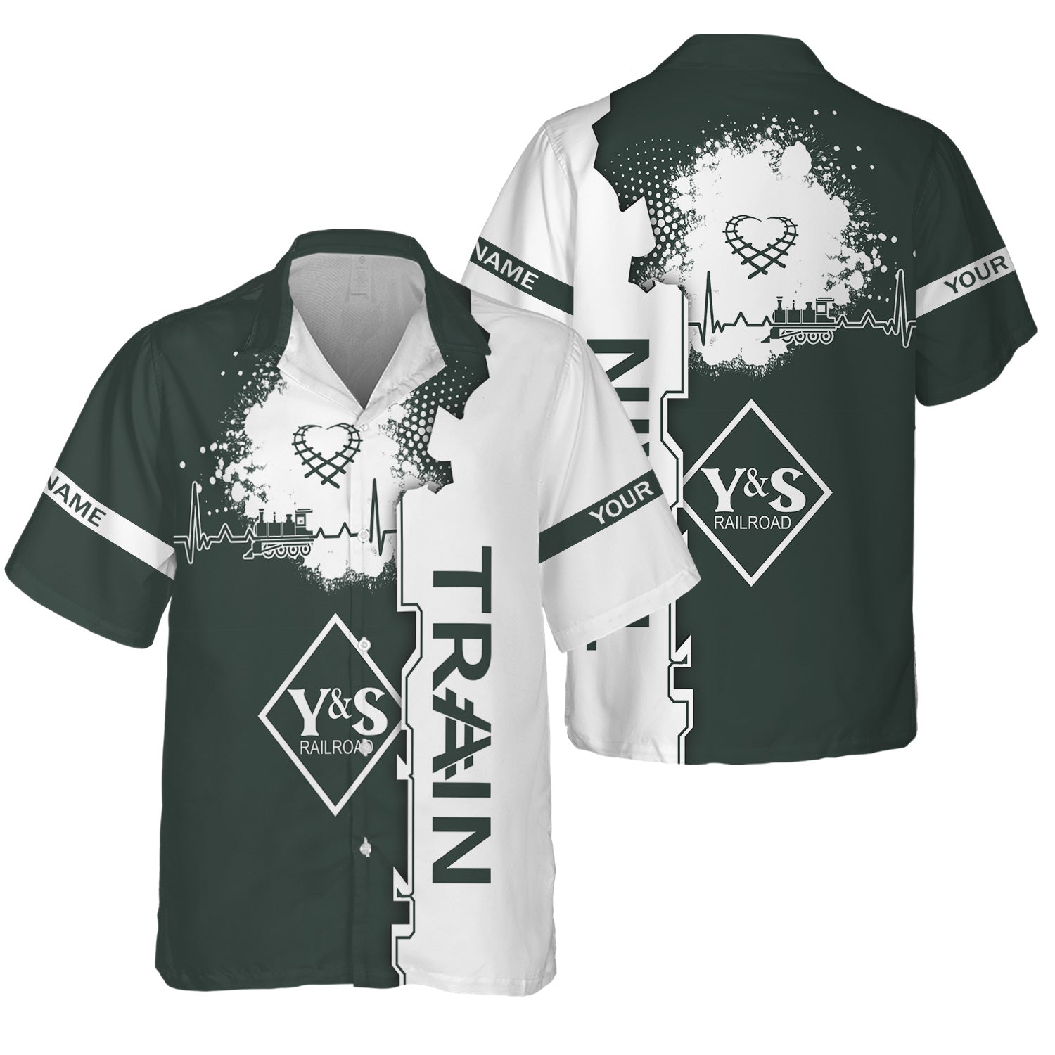 Railspirit Personalized Youngstown & Southern Railroad Hawaiian Shirt Engine Heartbeat and Track Love Style Shirt Gift Idea For Train Lovers