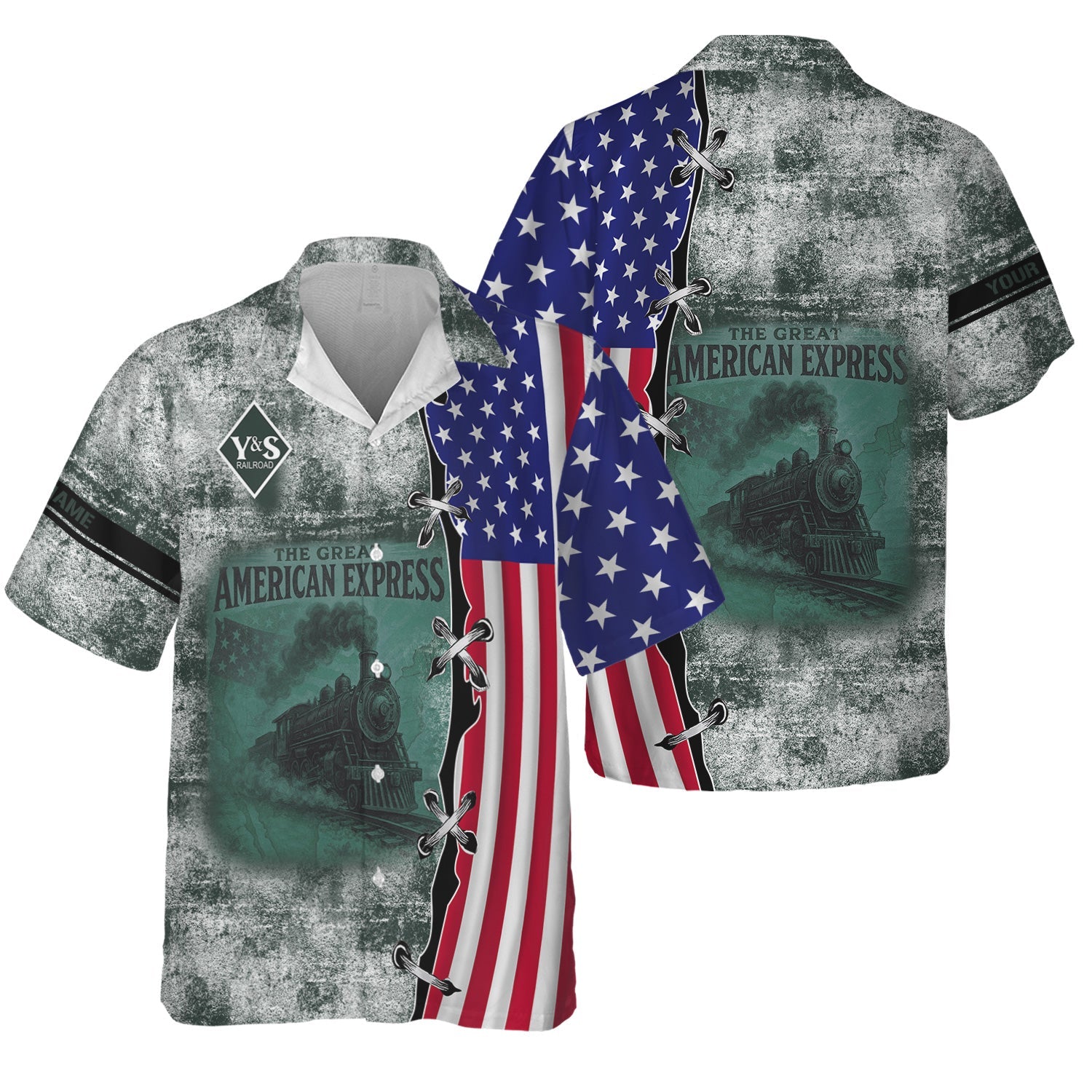 Railspirit Personalized Youngstown & Southern Railroad Hawaiian Shirt Retro American Express Train With USA Flag Shirt