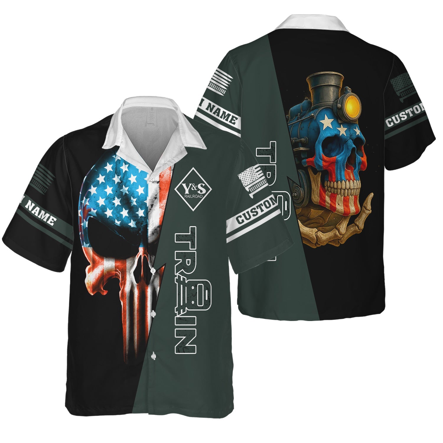 Railspirit Personalized Youngstown & Southern Railroad Hawaiian Shirt Train Skull American Flag Shirt All Over Print