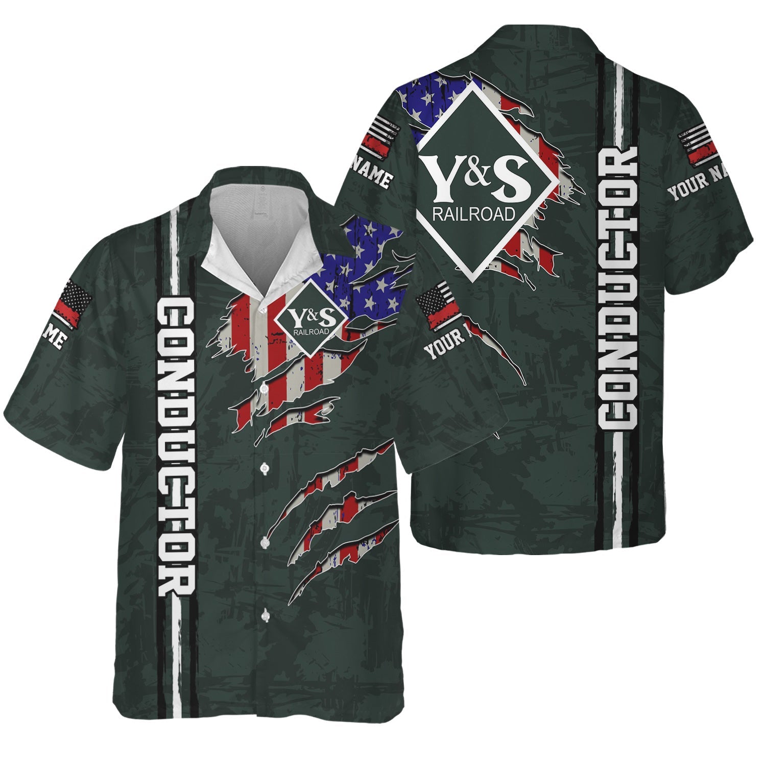 Railspirit Personalized Youngstown & Southern Railroad Hawaiian Shirt USA Flag Claw Art with Custom Job Train Shirt