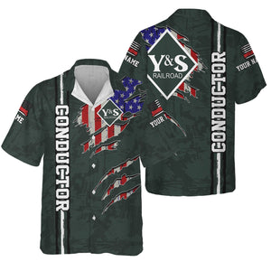 Railspirit Personalized Youngstown & Southern Railroad Hawaiian Shirt USA Flag Claw Art with Custom Job Train Shirt