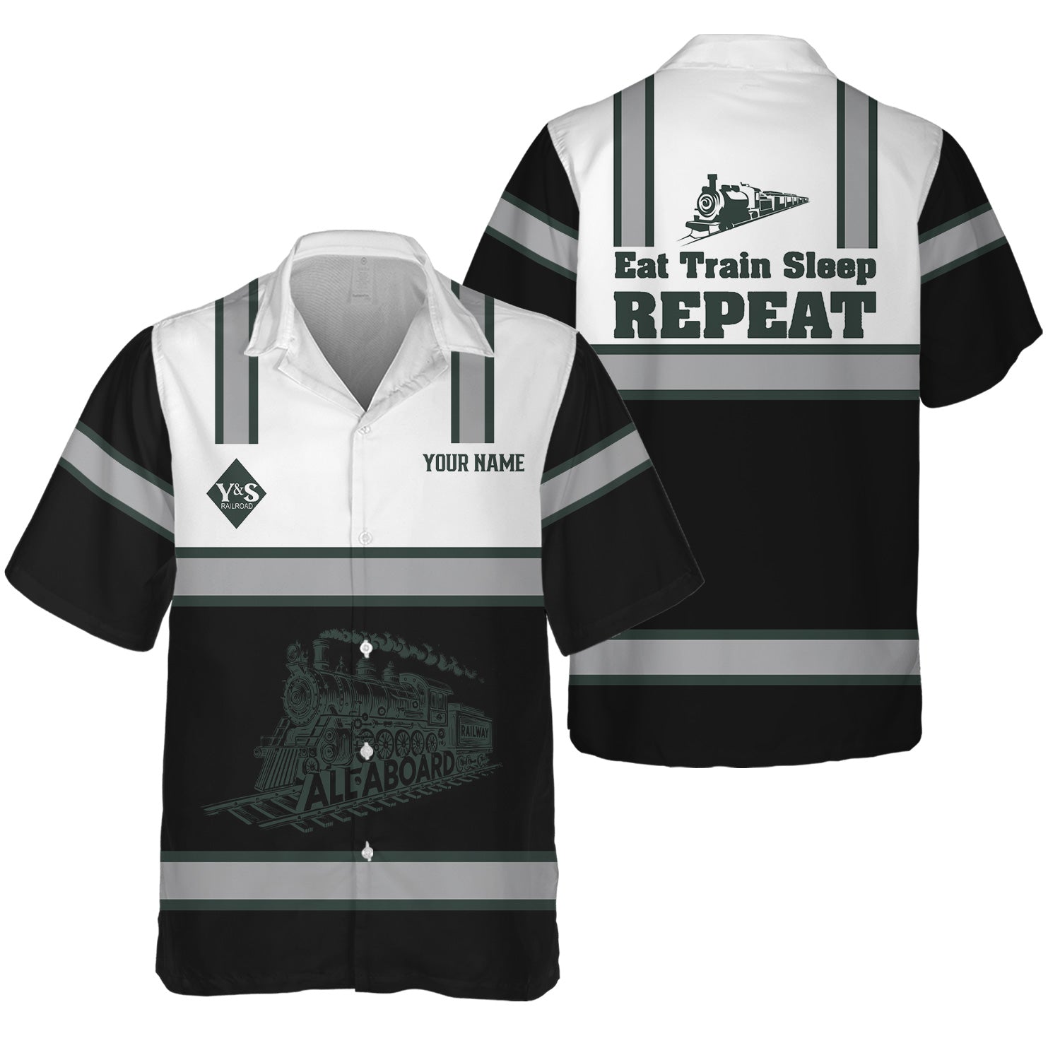 Railspirit Custom Name Youngstown & Southern Railroad Hawaiian Shirt Eat Train Sleep Repeat Printed Train Shirt