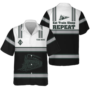 Railspirit Custom Name Youngstown & Southern Railroad Hawaiian Shirt Eat Train Sleep Repeat Printed Train Shirt