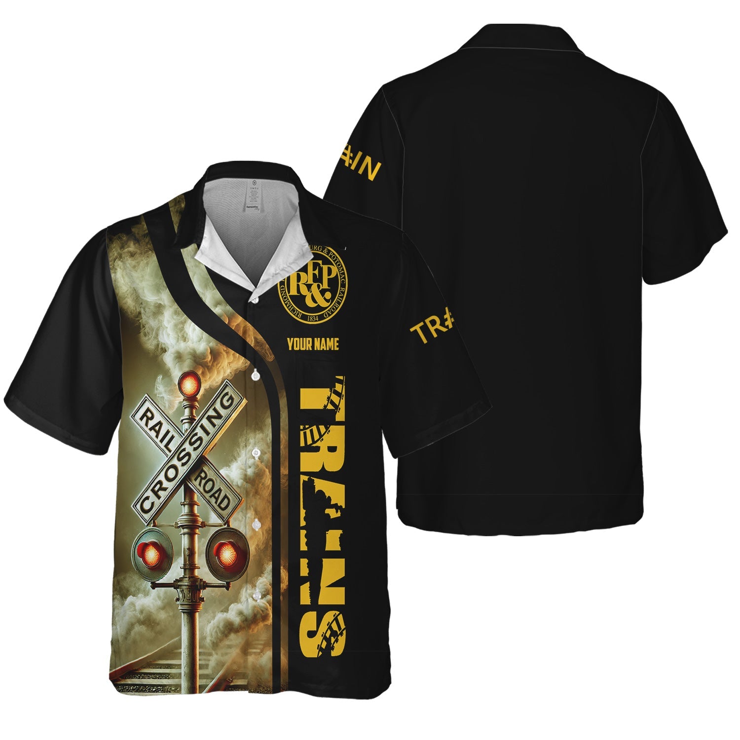 Railspirit Custom Name Richmond, Fredericksburg And Potomac Railroad Hawaiian Shirt Railroad Crossing Sign Printed Train Shirt