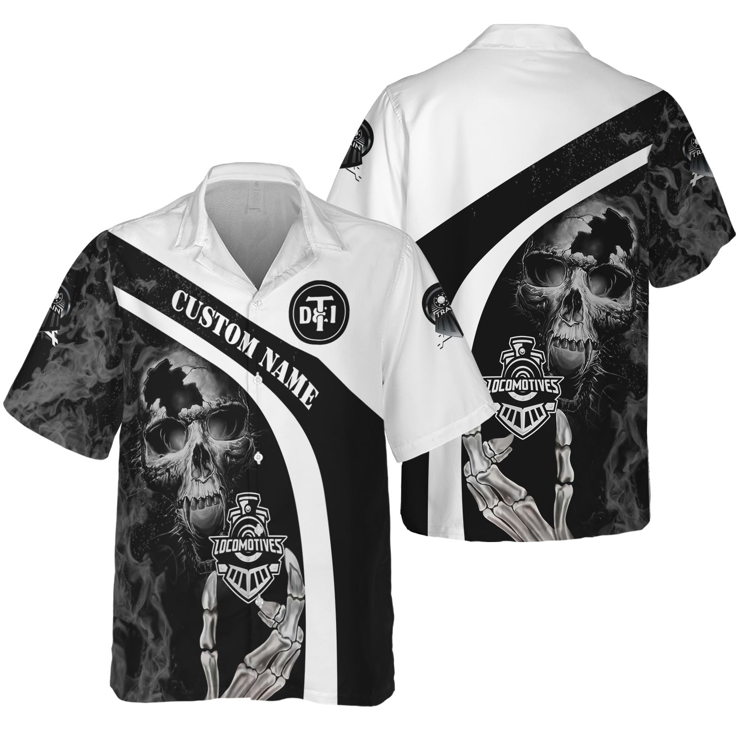 Railspirit Personalized Detroit Toledo And Ironton Railroad Hawaiian Shirt Flame Skull Design Train Shirt for Locomotive Fans
