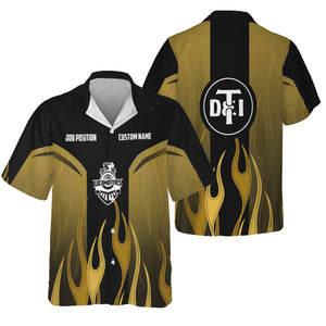 Railspirit Custom Name and Job Title Detroit Toledo And Ironton Railroad Hawaiian Shirt Flame Graphic Train Shirt For Rail Workers