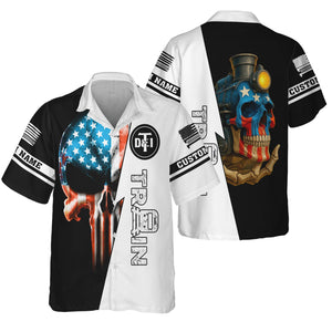 Railspirit Personalized Detroit Toledo And Ironton Railroad Hawaiian Shirt Train Skull American Flag Shirt All Over Print
