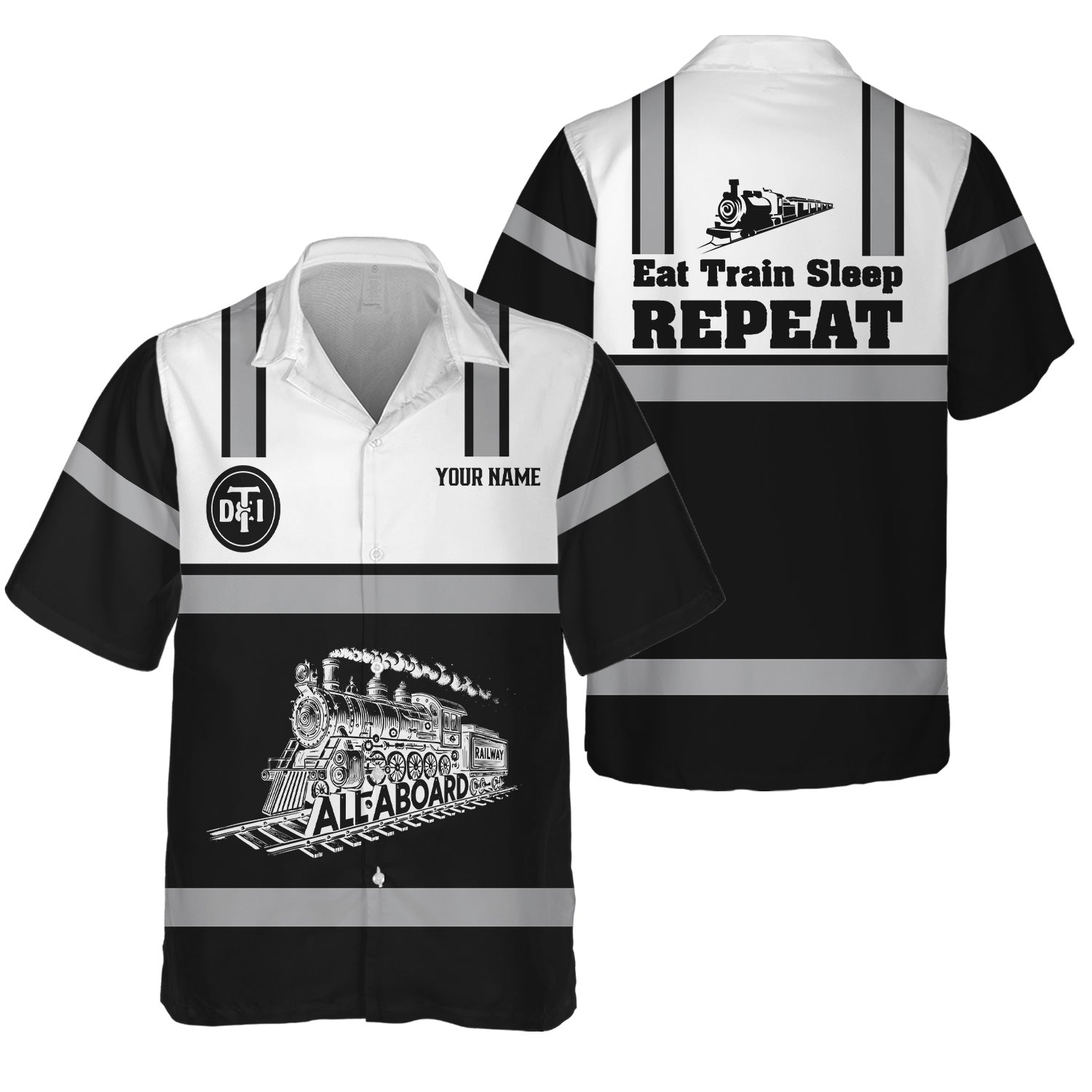 Railspirit Custom Name Detroit Toledo And Ironton Railroad Hawaiian Shirt Eat Train Sleep Repeat Printed Train Shirt