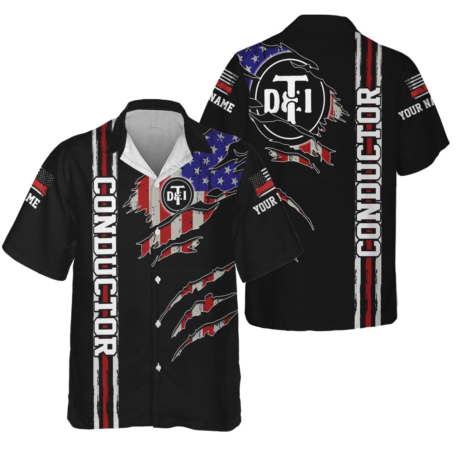 Railspirit Personalized Detroit Toledo And Ironton Railroad Hawaiian Shirt USA Flag Claw Art with Custom Job Train Shirt