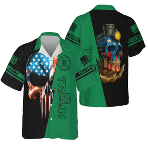 Railspirit Personalized Pittsburgh And Lake Erie Railroad Hawaiian Shirt Train Skull American Flag Shirt All Over Print