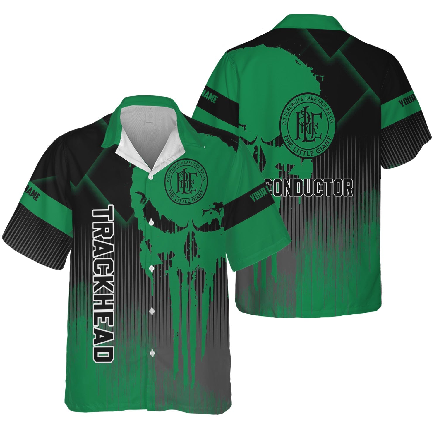 Railspirit Personalized Pittsburgh And Lake Erie Railroad Hawaiian Shirt Skull Design with Custom Job Train Shirt for Trackhead Crew