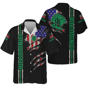 Railspirit Personalized Pittsburgh And Lake Erie Railroad Hawaiian Shirt USA Flag Claw Art with Custom Job Train Shirt
