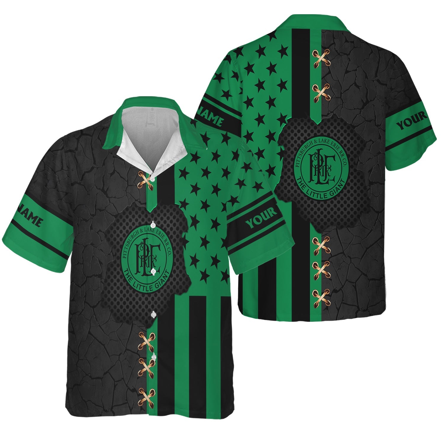 Railspirit Personalized Pittsburgh And Lake Erie Railroad Hawaiian Shirt American Flag with Crack Effect Train Shirt