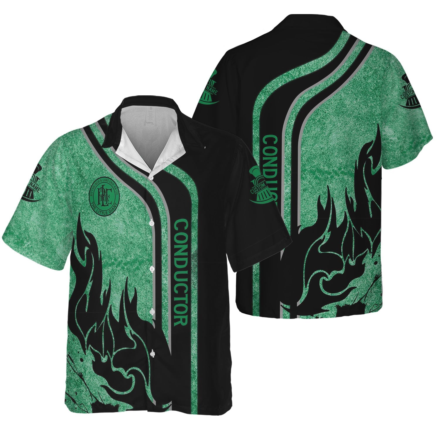 Railspirit Personalized Pittsburgh And Lake Erie Railroad Hawaiian Shirt Flame Design with Custom Job Position Train Shirt