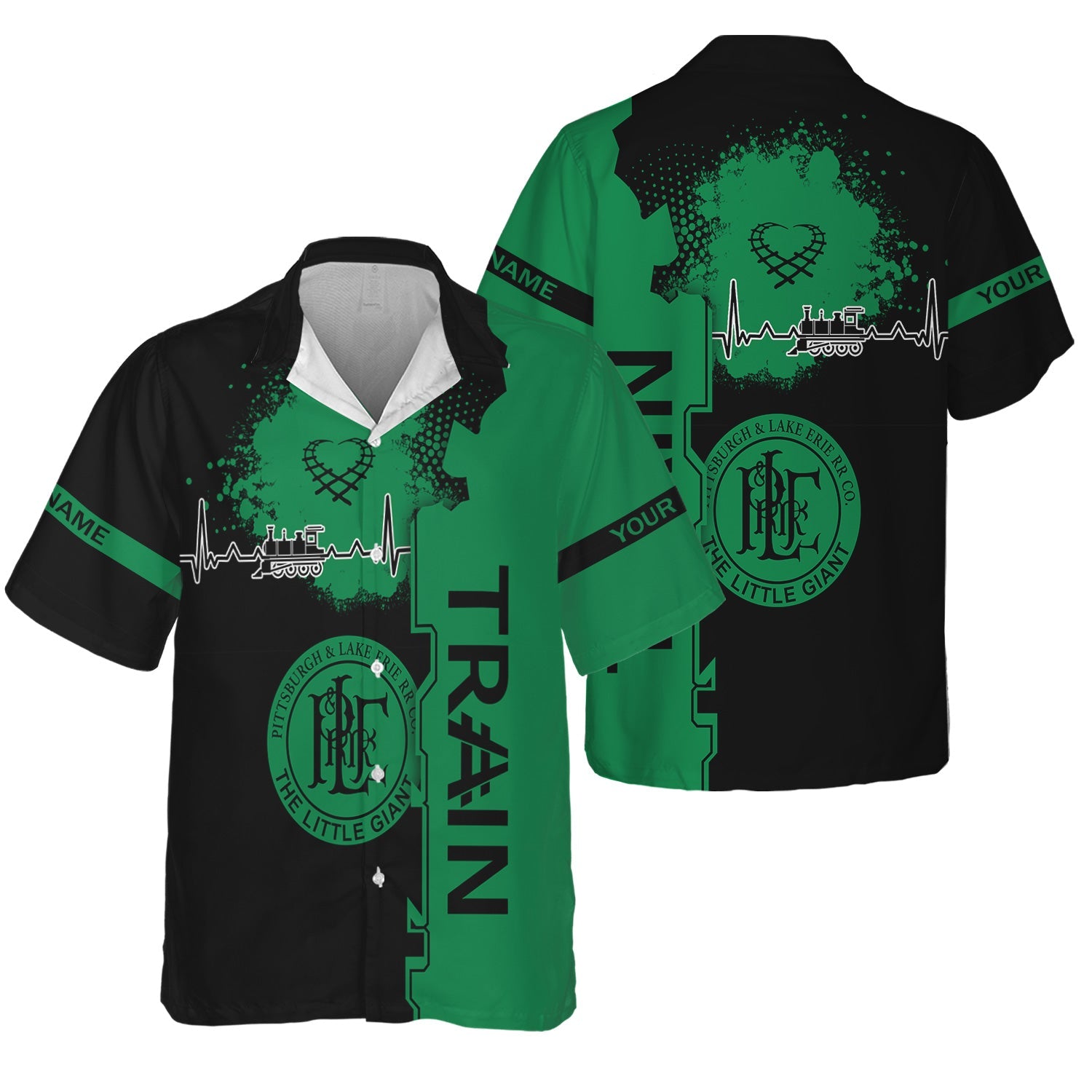 Railspirit Personalized Pittsburgh And Lake Erie Railroad Hawaiian Shirt Engine Heartbeat and Track Love Style Shirt Gift Idea For Train Lovers