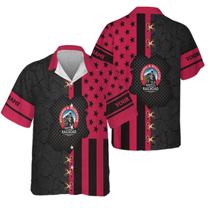 Railspirit Personalized Durango And Silverton Narrow Gauge Railroad Hawaiian Shirt American Flag with Crack Effect Train Shirt