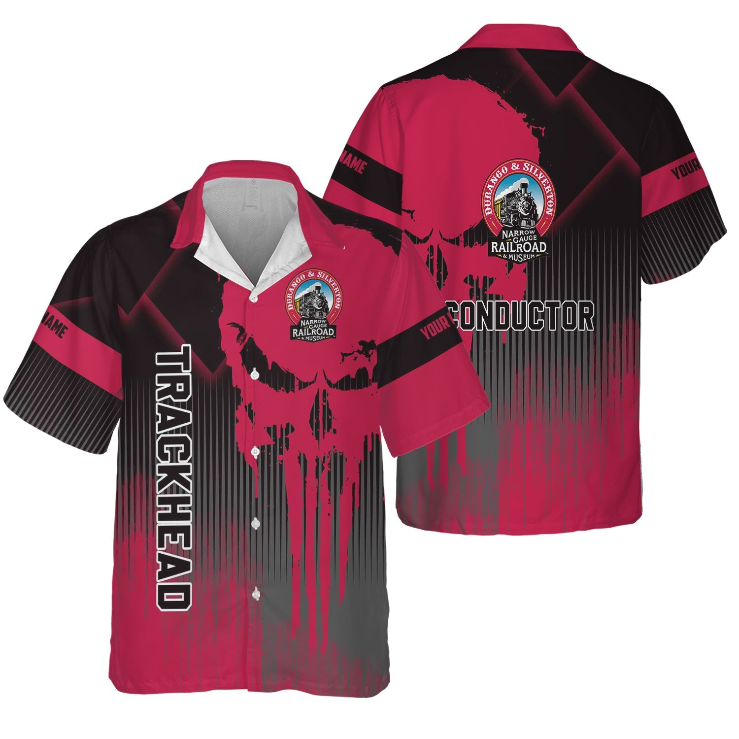 Railspirit Personalized Durango And Silverton Narrow Gauge Railroad Hawaiian Shirt Skull Design with Custom Job Train Shirt for Trackhead Crew