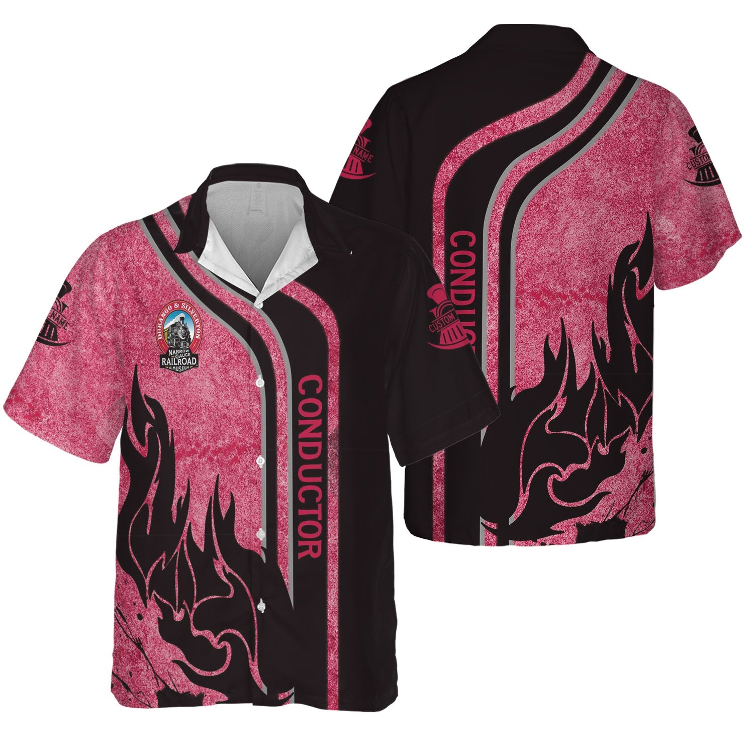 Railspirit Personalized Durango And Silverton Narrow Gauge Railroad Hawaiian Shirt Flame Design with Custom Job Position Train Shirt