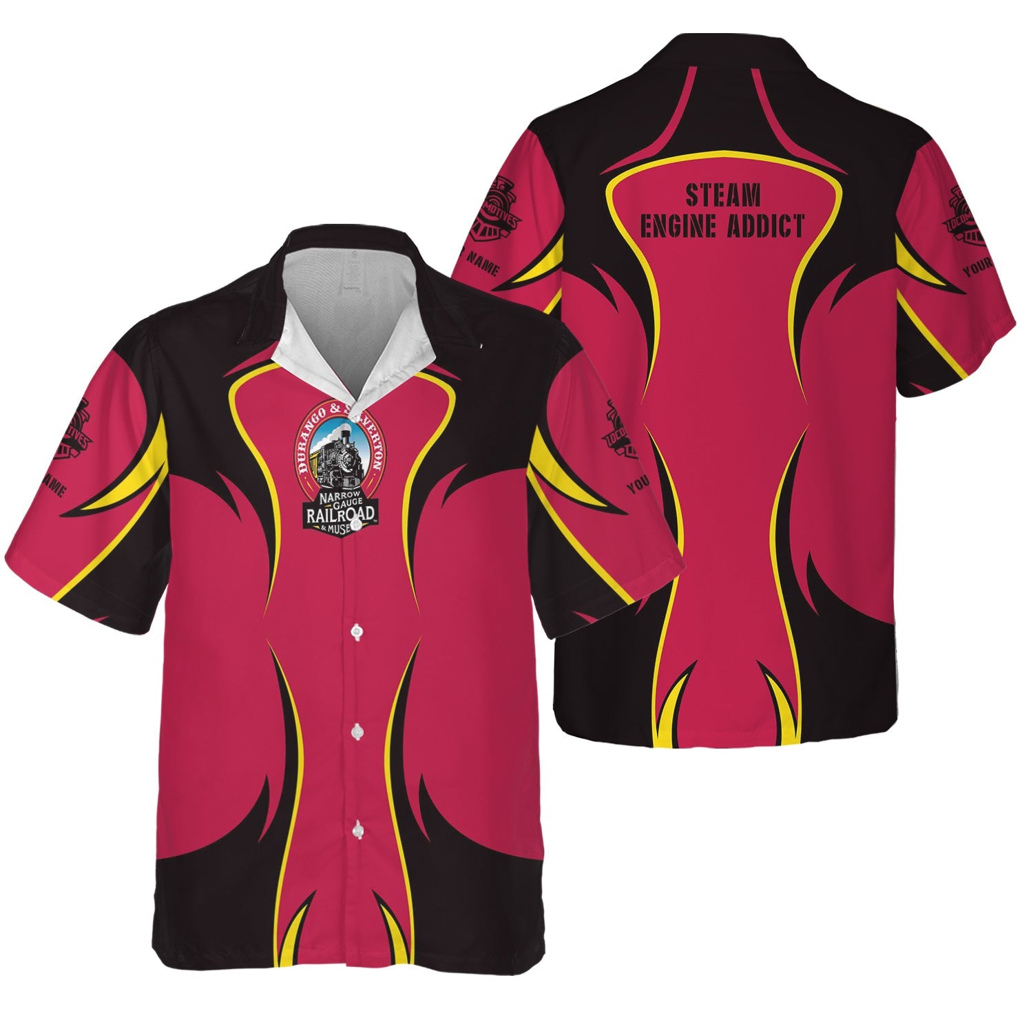 Railspirit Personalized Durango And Silverton Narrow Gauge Railroad Hawaiian Shirt Distinctive Flame Style Shirt For Steam Engine Addict