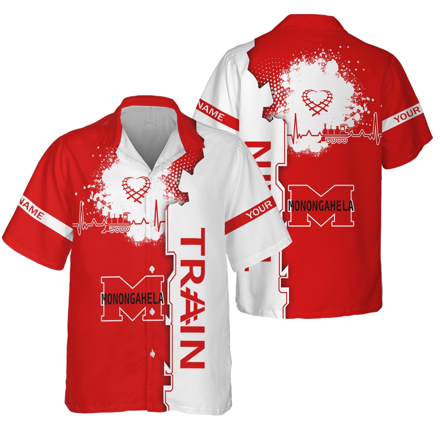 Railspirit Personalized Monongahela Railroad Hawaiian Shirt Engine Heartbeat and Track Love Style Shirt Gift Idea For Train Lovers