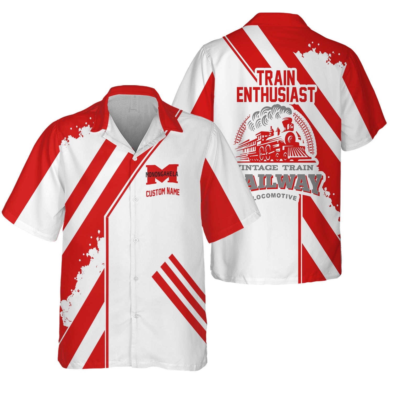 Railspirit Personalized Monongahela Railroad Hawaiian Shirt Locomotive Design Train Shirt for Train Enthusiast