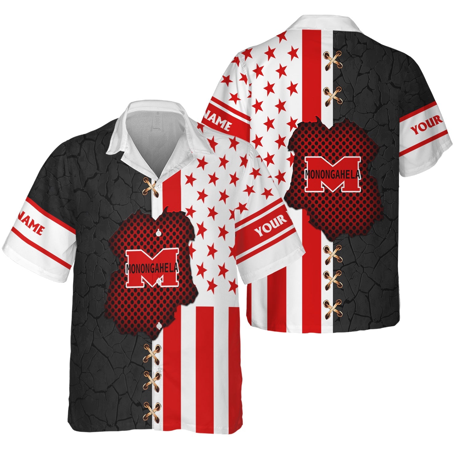 Railspirit Personalized Monongahela Railroad Hawaiian Shirt American Flag with Crack Effect Train Shirt