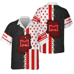 Railspirit Personalized Monongahela Railroad Hawaiian Shirt American Flag with Crack Effect Train Shirt