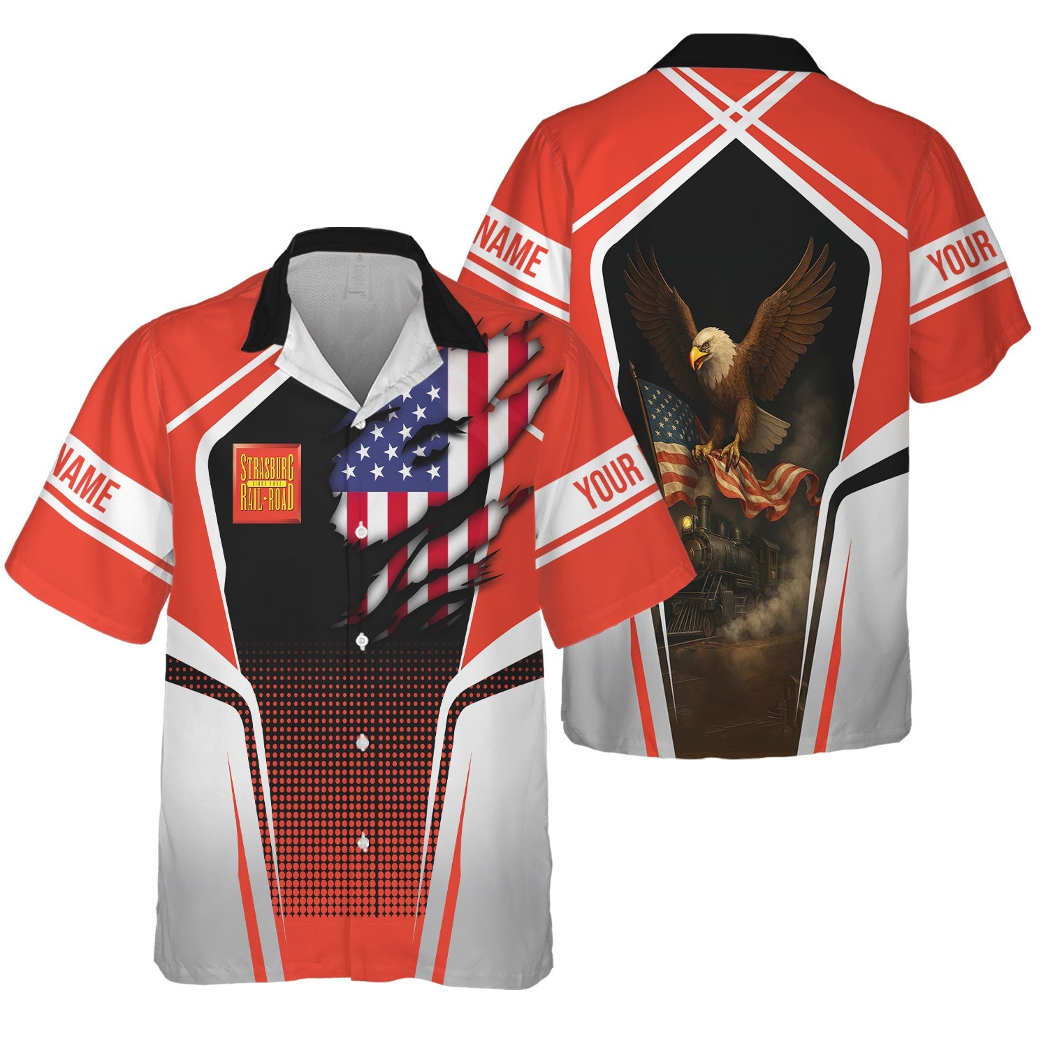 Railspirit Personalized Strasburg Railroad Hawaiian Shirt American Eagle Vintage Train Shirt