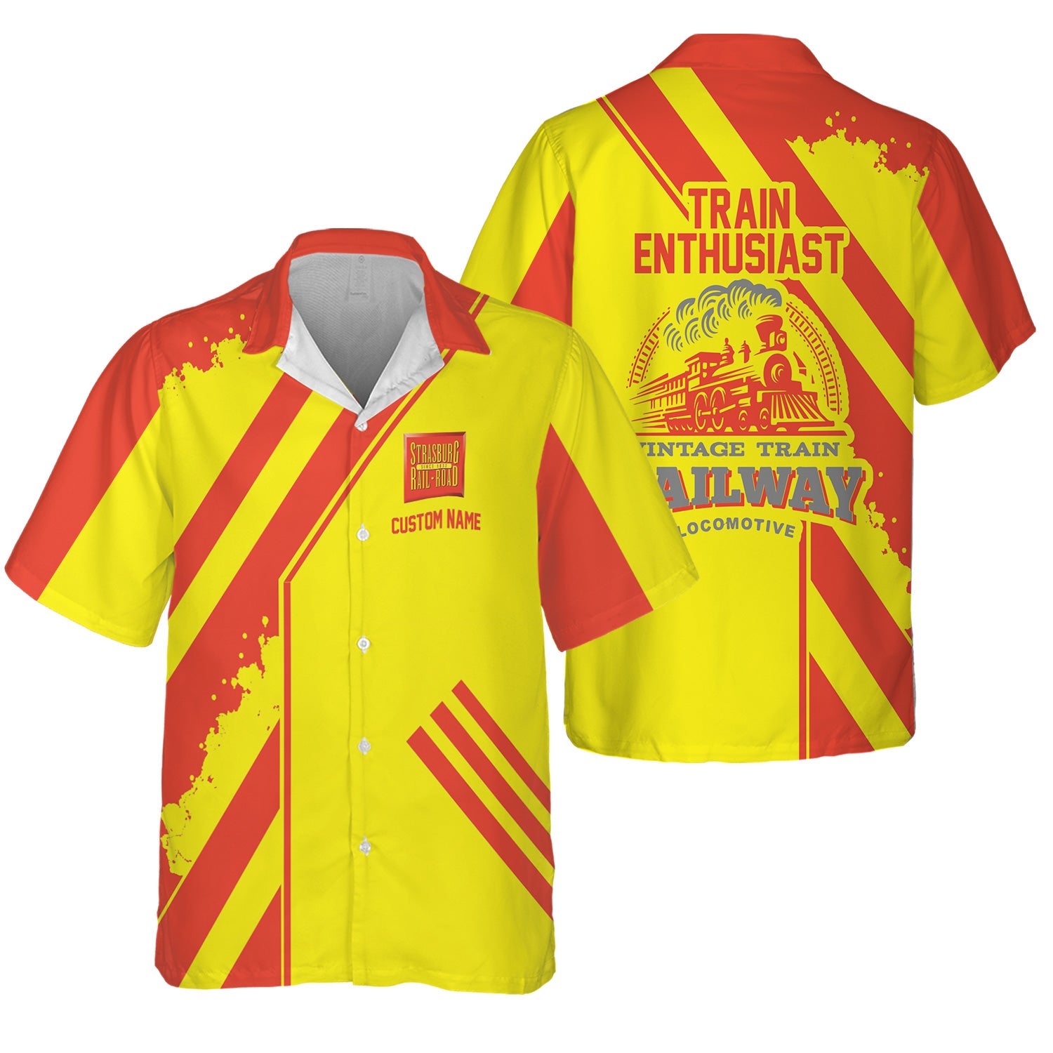Railspirit Personalized Strasburg Railroad Hawaiian Shirt Locomotive Design Train Shirt for Train Enthusiast
