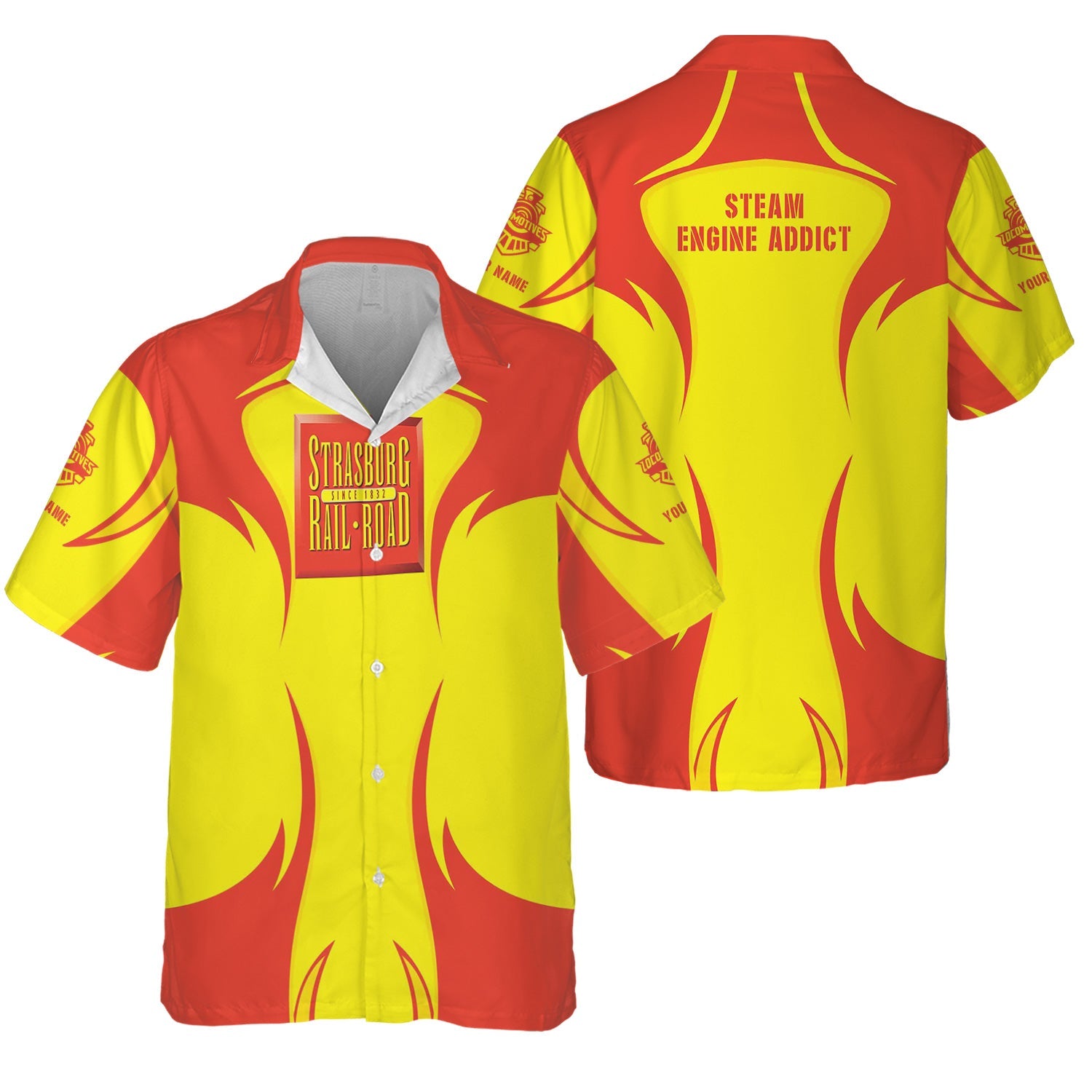 Railspirit Personalized Strasburg Railroad Hawaiian Shirt Distinctive Flame Style Shirt For Steam Engine Addict