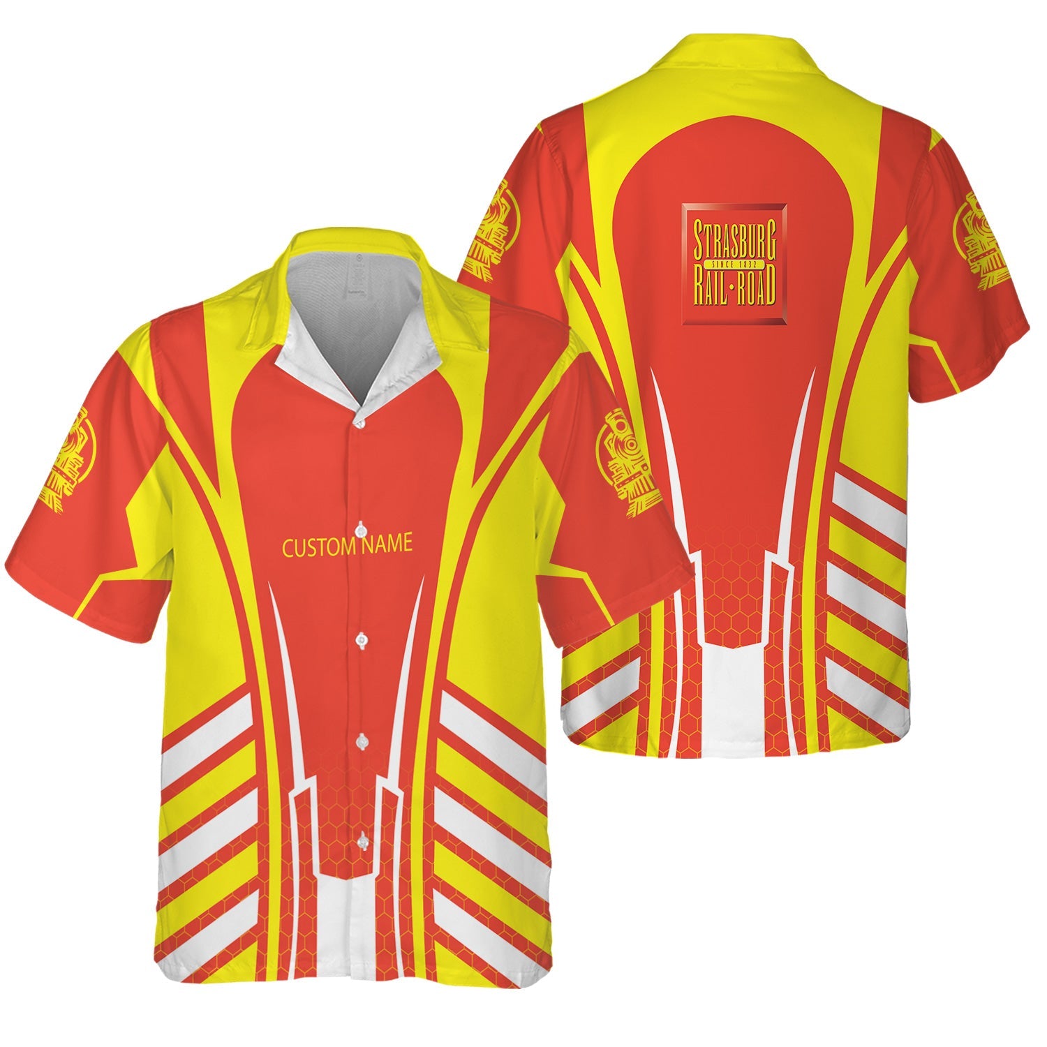 Railspirit Personalized Strasburg Railroad Hawaiian Shirt Striped Railroad Style Train Shirt All Over Print