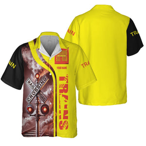 Railspirit Custom Name Strasburg Railroad Hawaiian Shirt Railroad Crossing Sign Printed Train Shirt