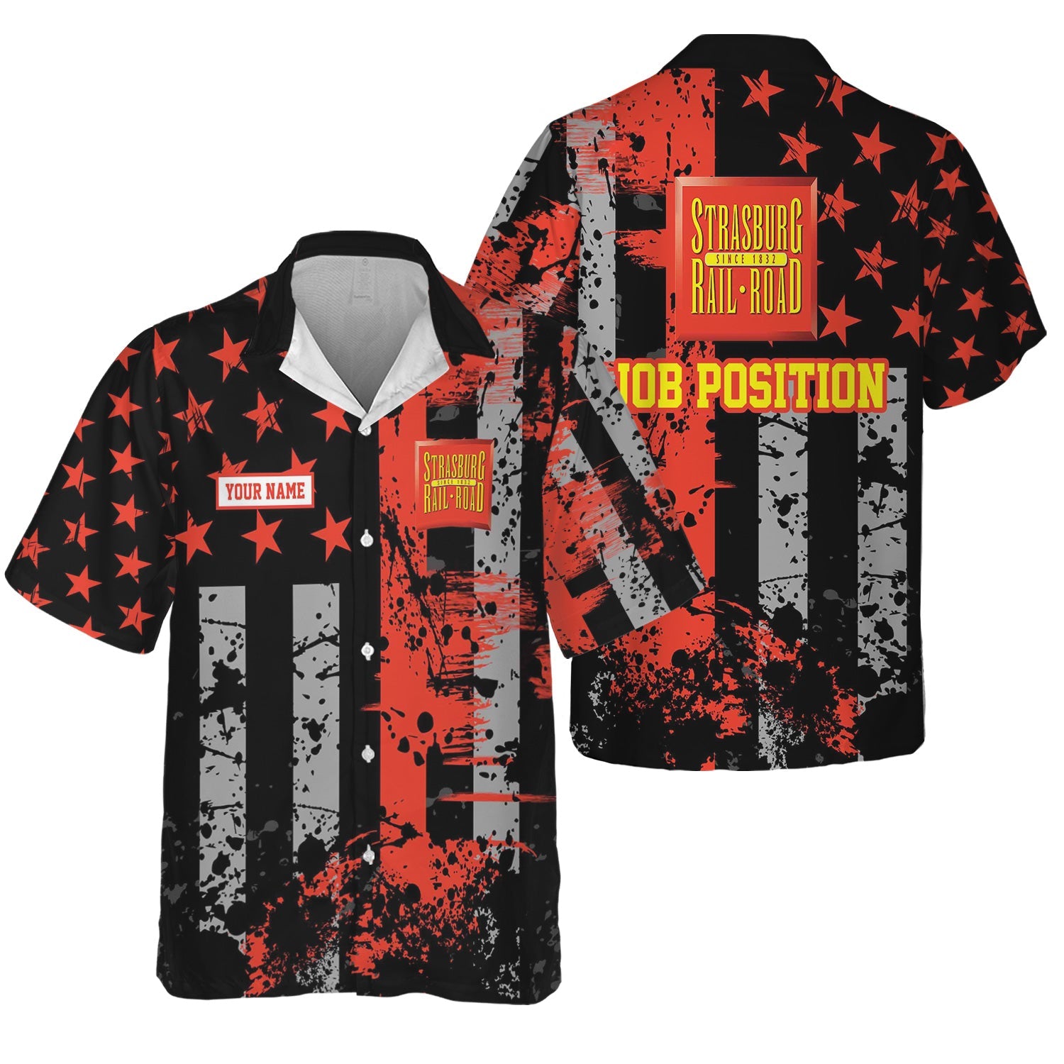 Railspirit Personalized Strasburg Railroad Hawaiian Shirt Artistic Paint American Flag Style Train Shirt