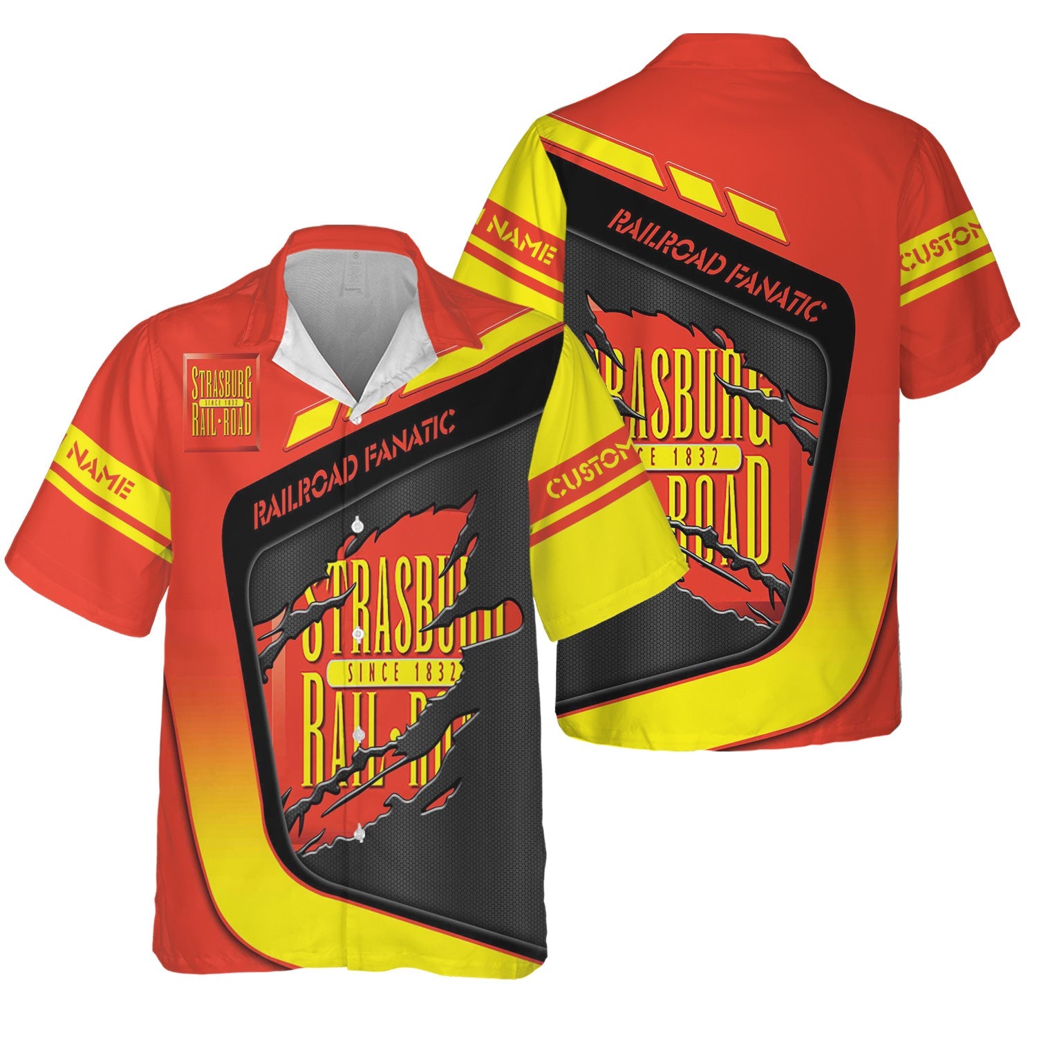 Railspirit Personalized Strasburg Railroad Hawaiian Shirt Ripped Texture Style Train Shirt For Railroad Fanatic