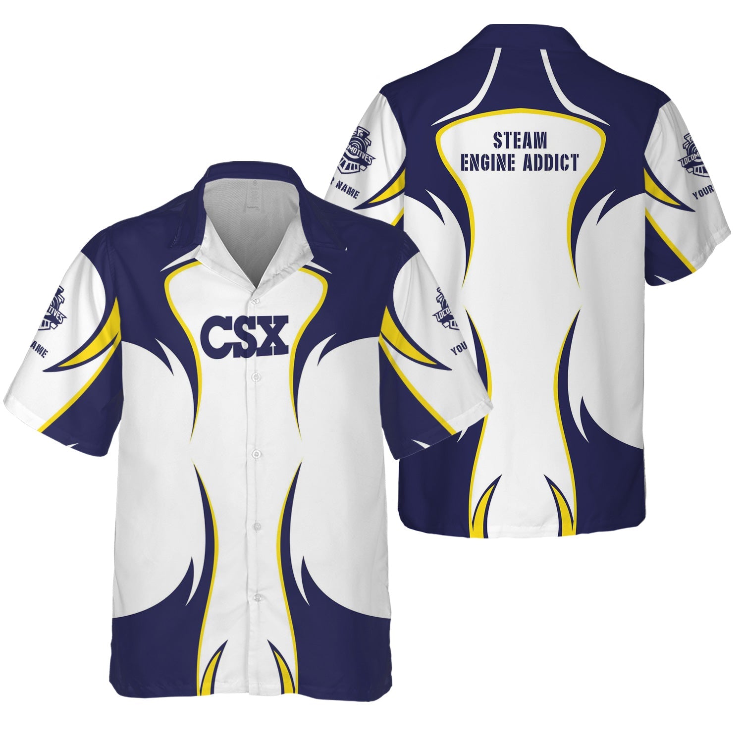 Railspirit Personalized CSX Transportation Railroad Hawaiian Shirt Distinctive Flame Style Shirt For Steam Engine Addict