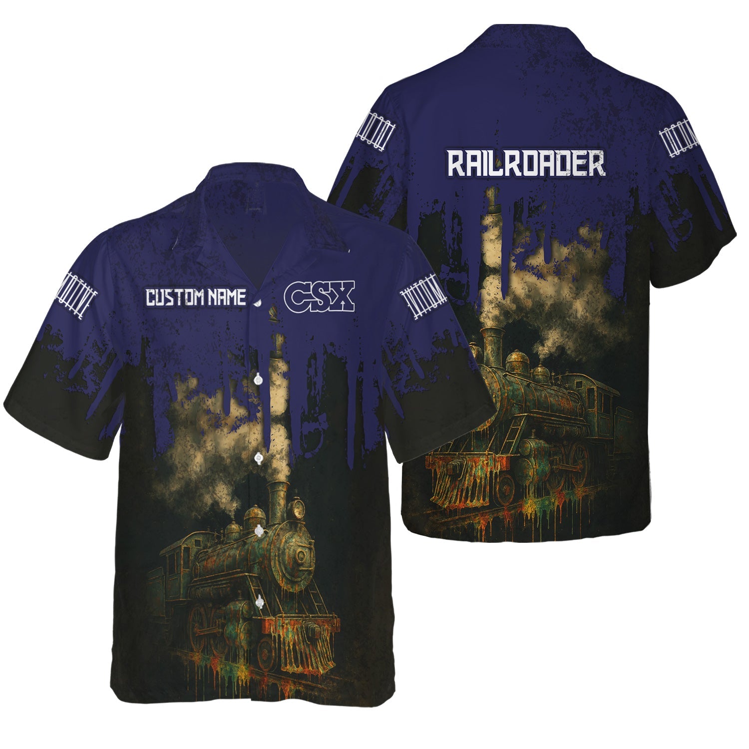 Railspirit Personalized CSX Transportation Railroad Hawaiian Shirt Vintage Train Art Style Shirt For Locomotive Fans