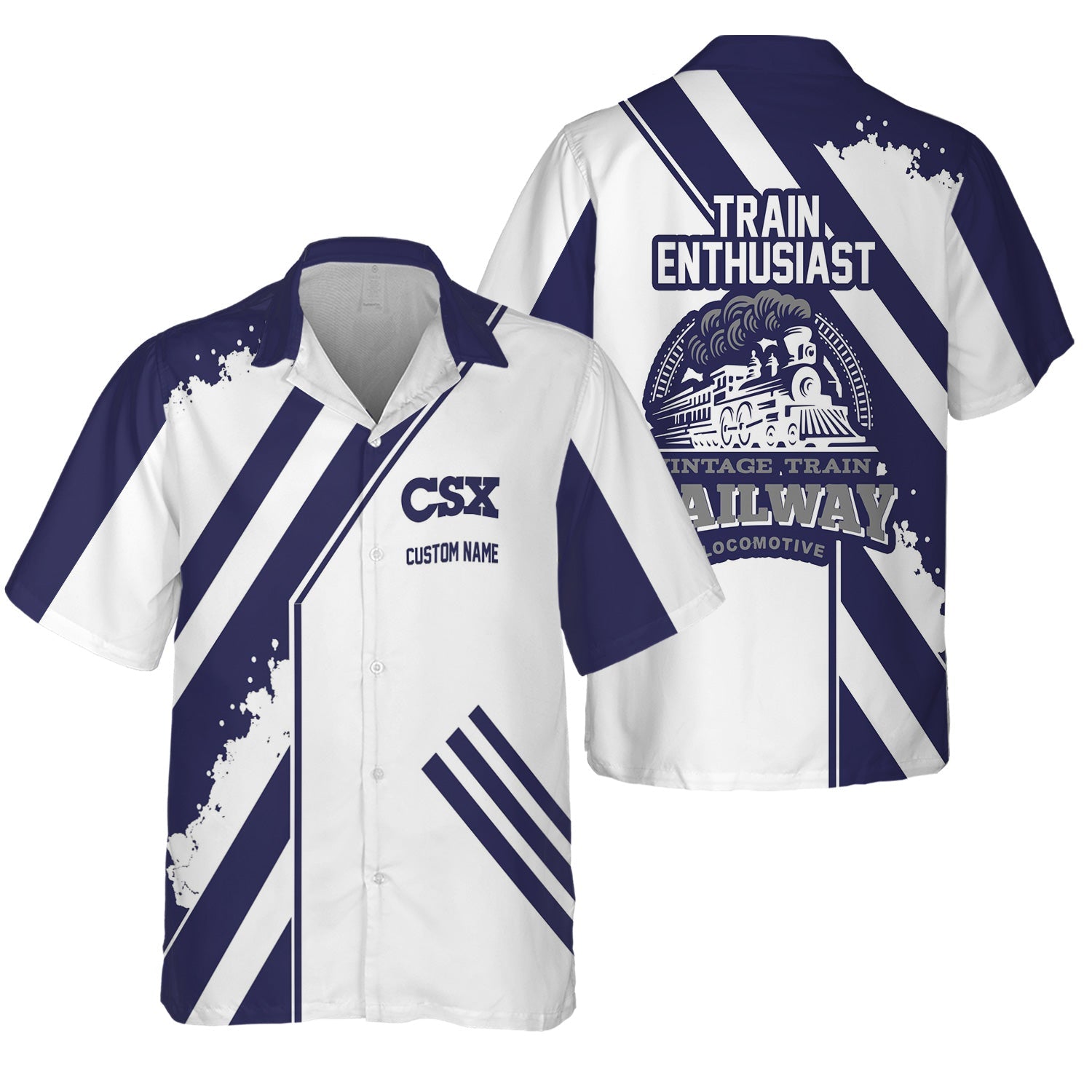 Railspirit Personalized CSX Transportation Railroad Hawaiian Shirt Locomotive Design Train Shirt for Train Enthusiast
