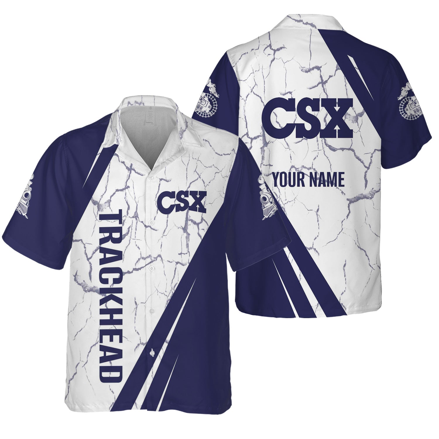 Railspirit Personalized CSX Transportation Railroad Hawaiian Shirt Crackle Texture Style Shirt For Trackhead