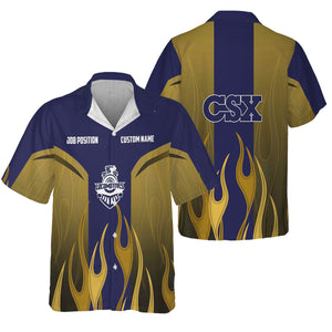Railspirit Custom Name and Job Title CSX Transportation Railroad Hawaiian Shirt Flame Graphic Train Shirt For Rail Workers