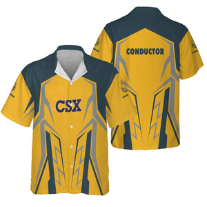 Railspirit Personalized CSX Transportation Railroad Hawaiian Shirt Futuristic Design with Custom Job Train Shirt