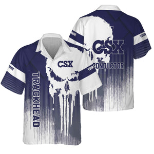 Railspirit Personalized CSX Transportation Railroad Hawaiian Shirt Skull Design with Custom Job Train Shirt for Trackhead Crew